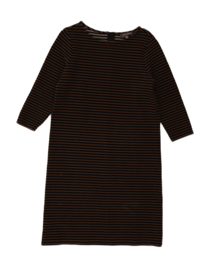 LAURA ASHLEY Etuikleid mit 3/4-Ärmeln für Damen, UK 12, Mittelbeige gestreift