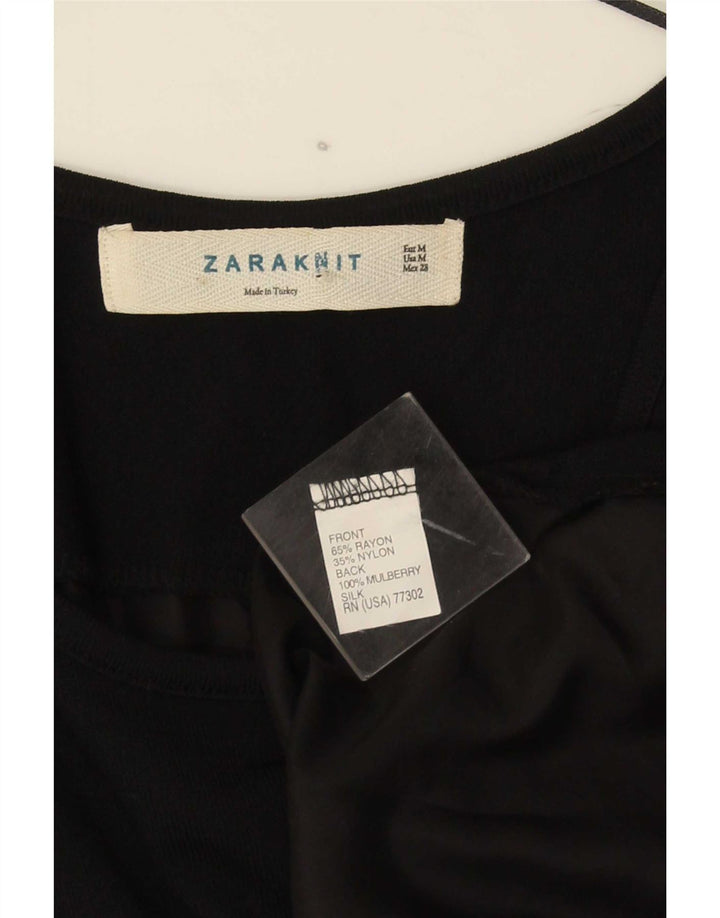 Zara Damen ärmelloses Tunika-Oberteil UK 12 Medium Schwarz Rayon