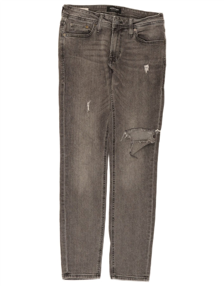 JACK & JONES Herren Distressed Slim Jeans W30 L30 Graue Baumwolle