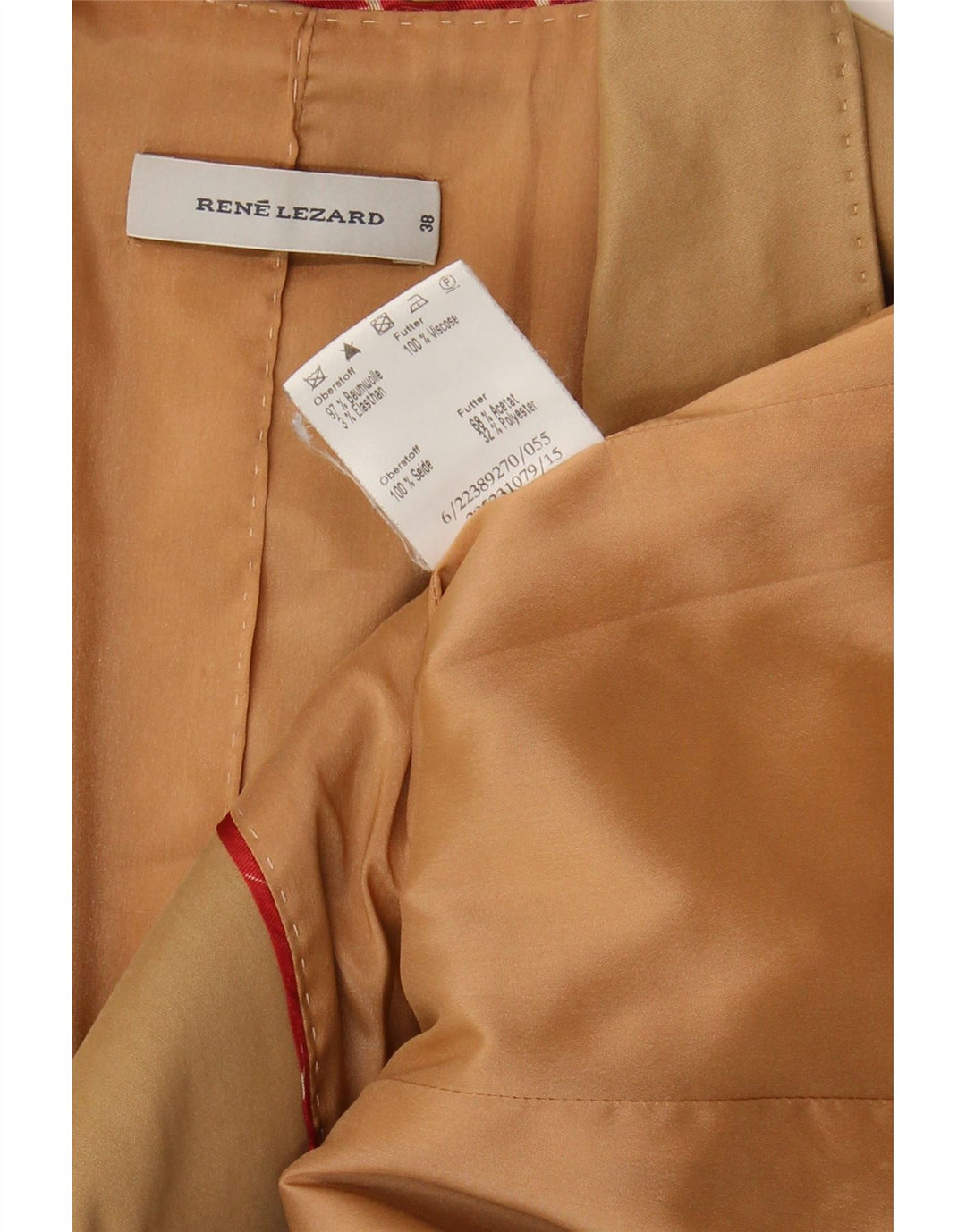 Rene Lezard Damen-Blazer mit 1 Knopf, EU 38, mittelbeige Baumwolle