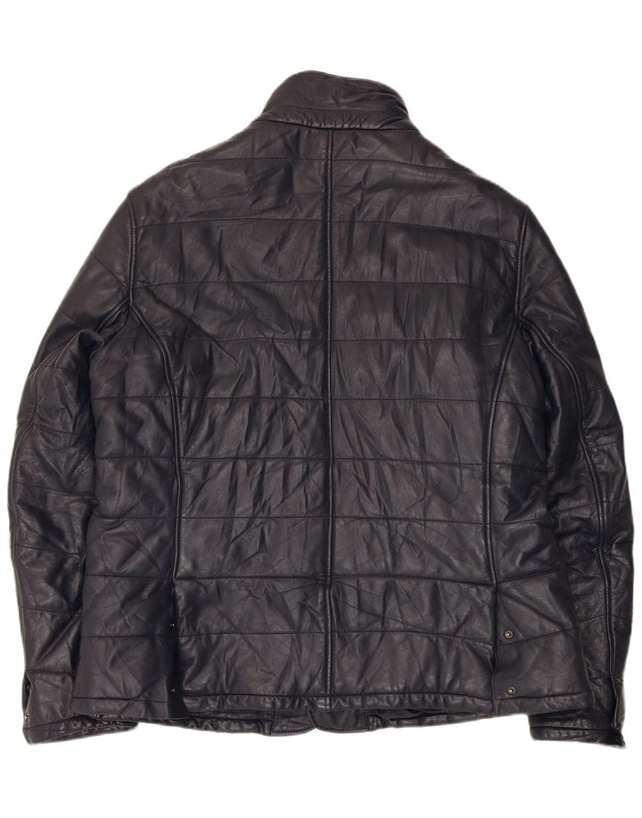 Desiree Damen Bomber-Lederjacke UK 18 XL Marineblaues Leder