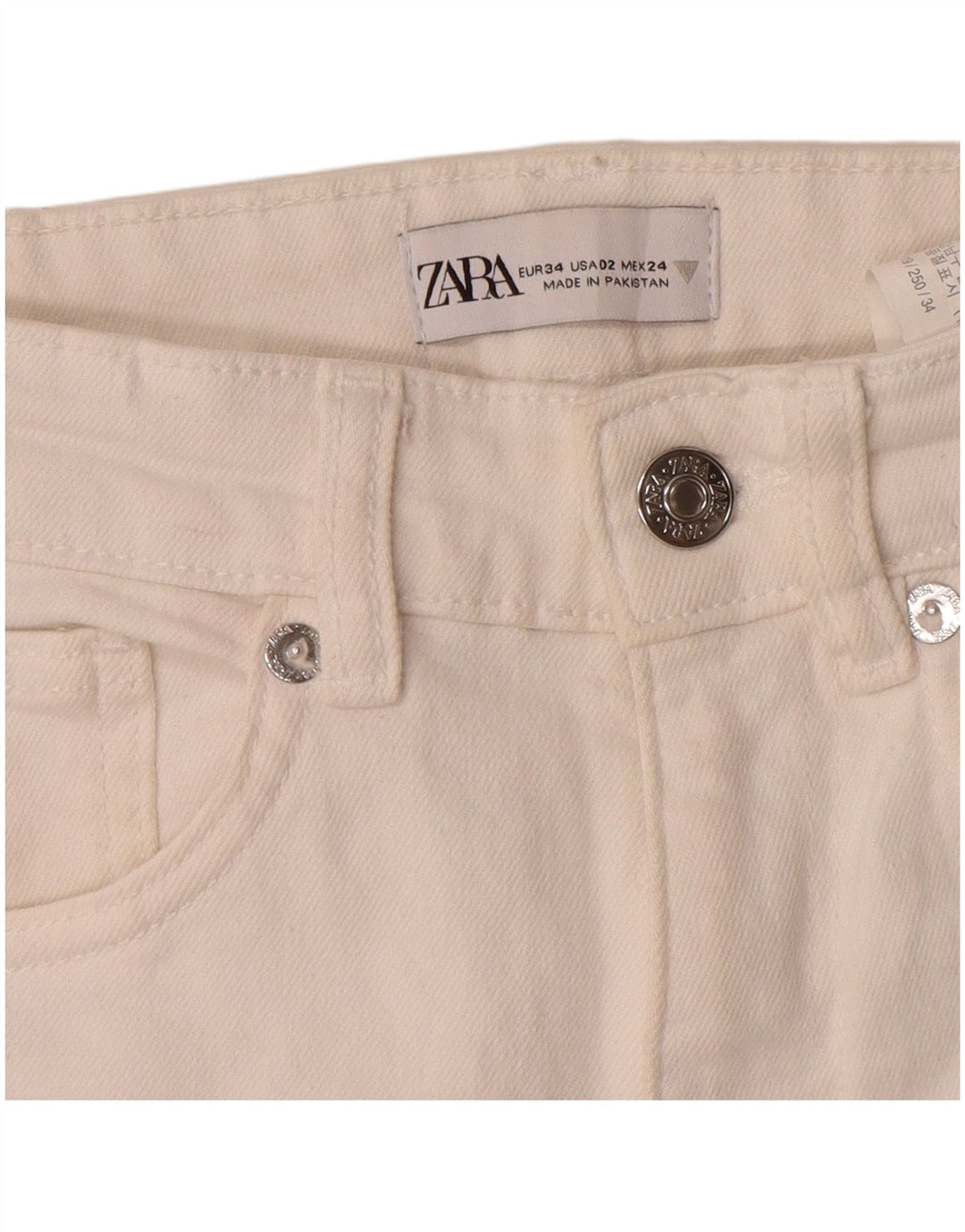 Zara Damen Distressed High Rise Bootcut Jeans EU 34 2XS W24 L26 Off White