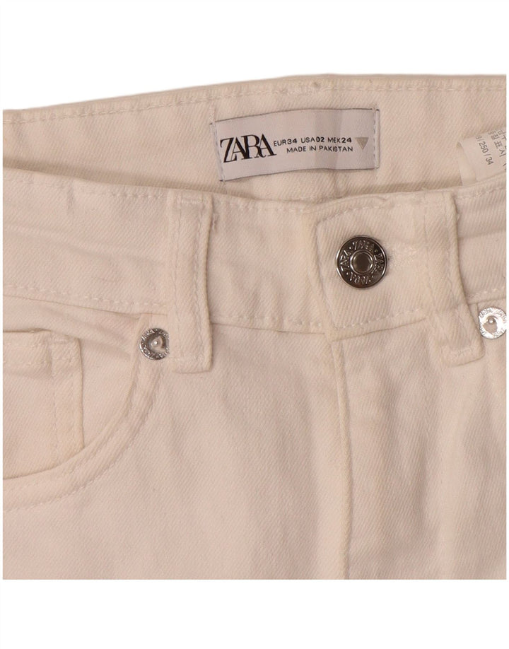 Zara Damen Distressed High Rise Bootcut Jeans EU 34 2XS W24 L26 Off White