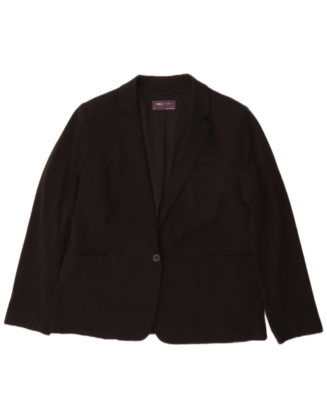 Marks & Spencer Damen-Blazer mit 1 Knopf, Gr. 14, Größe L, Schwarz, Polyester