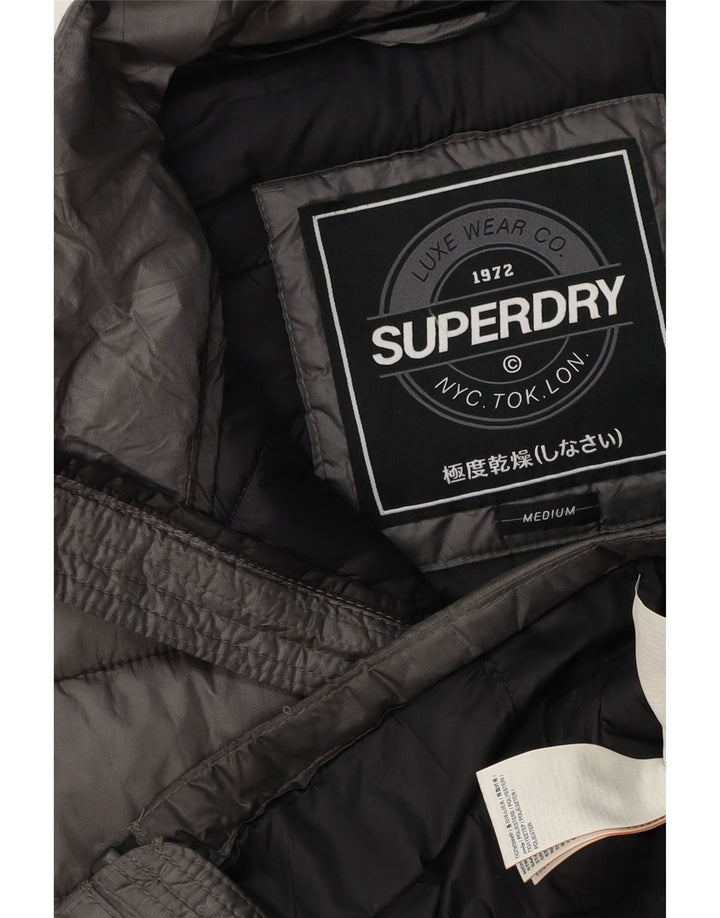 Superdry Damen Ärmellose wattierte Weste UK 14 Mittelgraues Polyester