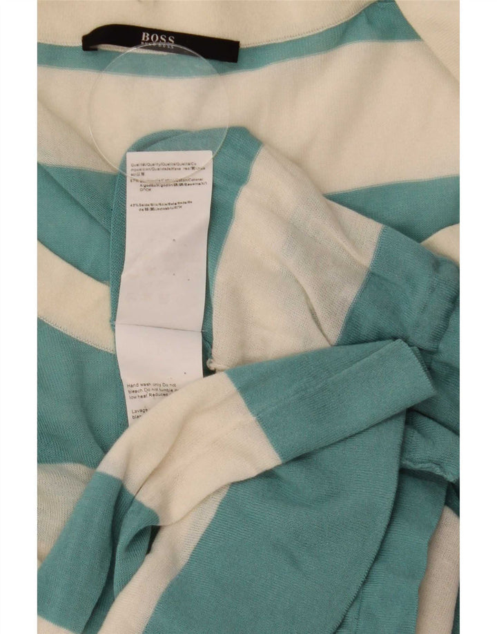 Hugo Boss Damen-Top, durchsichtig, langärmlig, Gr. 10, klein, blau gestreift