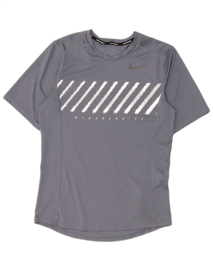 Nike Herren-Lauf-T-Shirt mit Grafik, Größe S, graues Farbblock-Polyester