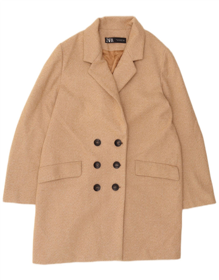 Zweireihiger Damenmantel von Zara, UK 14, mittelbeigefarbenes Polyester