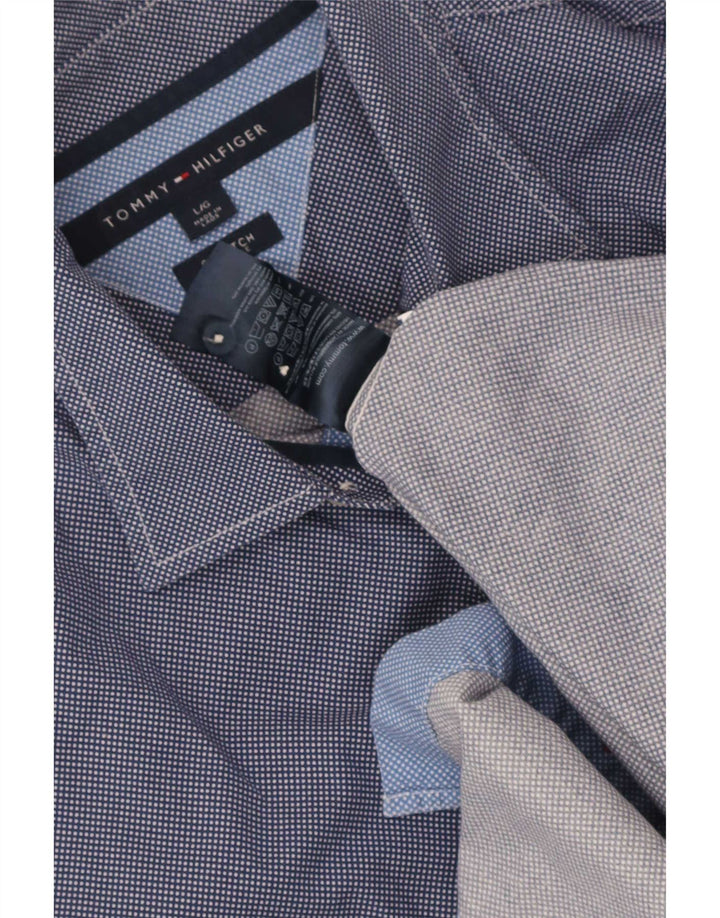 Tommy Hilfiger Herren-Stretch-Hemd, groß, blau gepunktete Baumwolle
