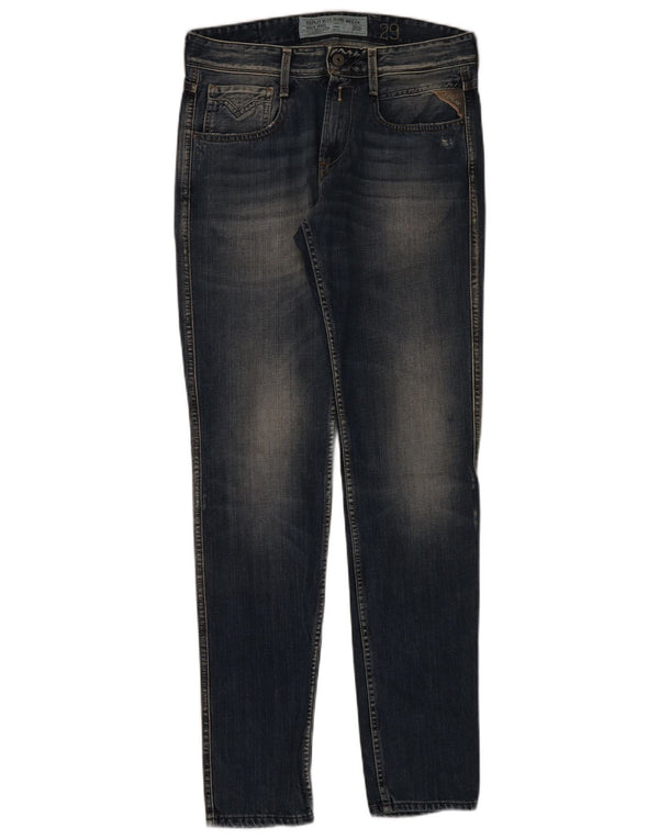 Replay Damen Distressed Slim Jeans W29 L32 Marineblau Baumwolle