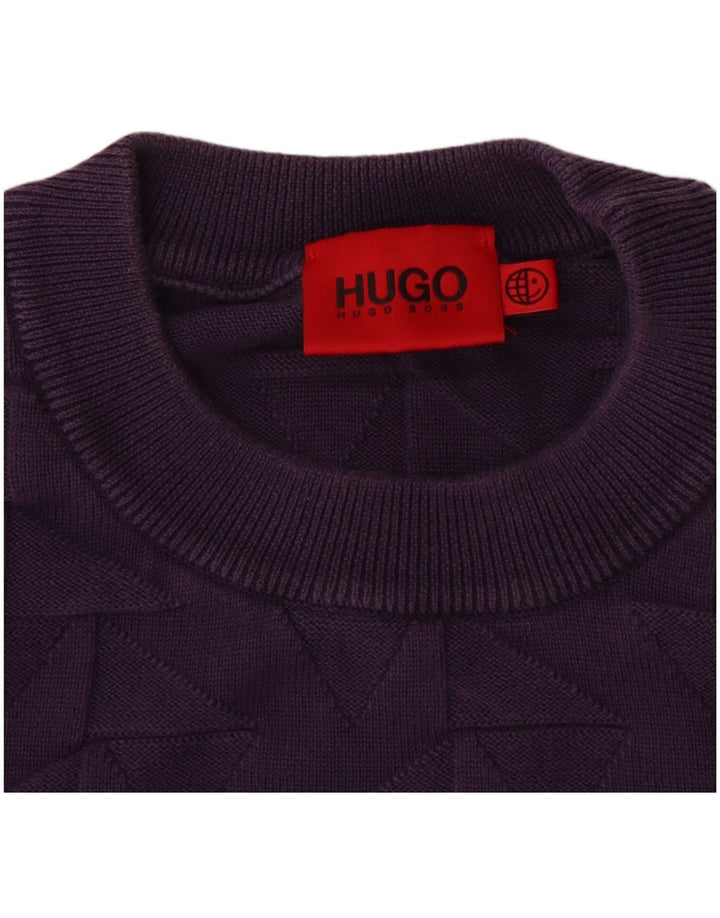 HUGO BOSS Herren-Pullover mit Rundhalsausschnitt, 2XL, lila, geometrische Baumwolle