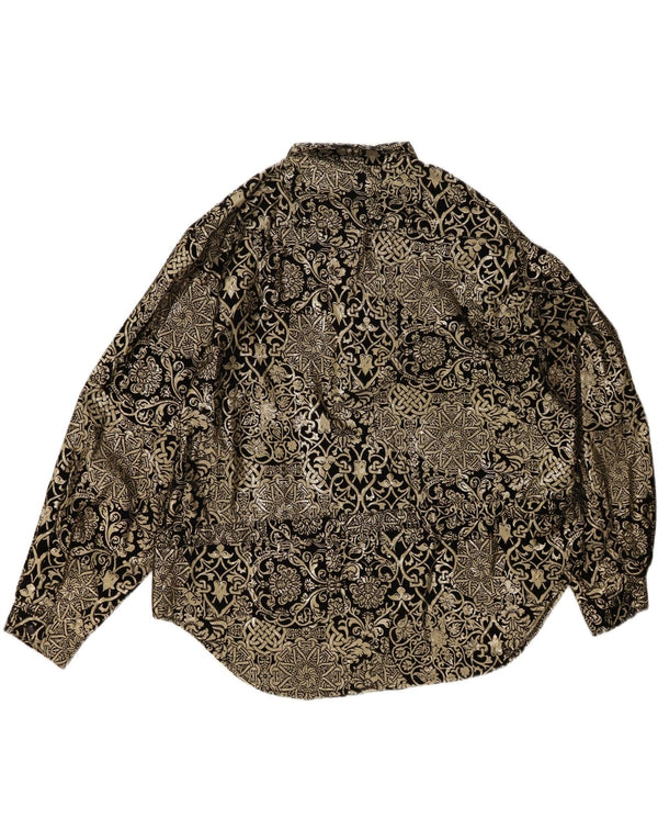 Vintage Womens Loose Fit Shirt Blouse UK 18 XL Black Floral Polyester