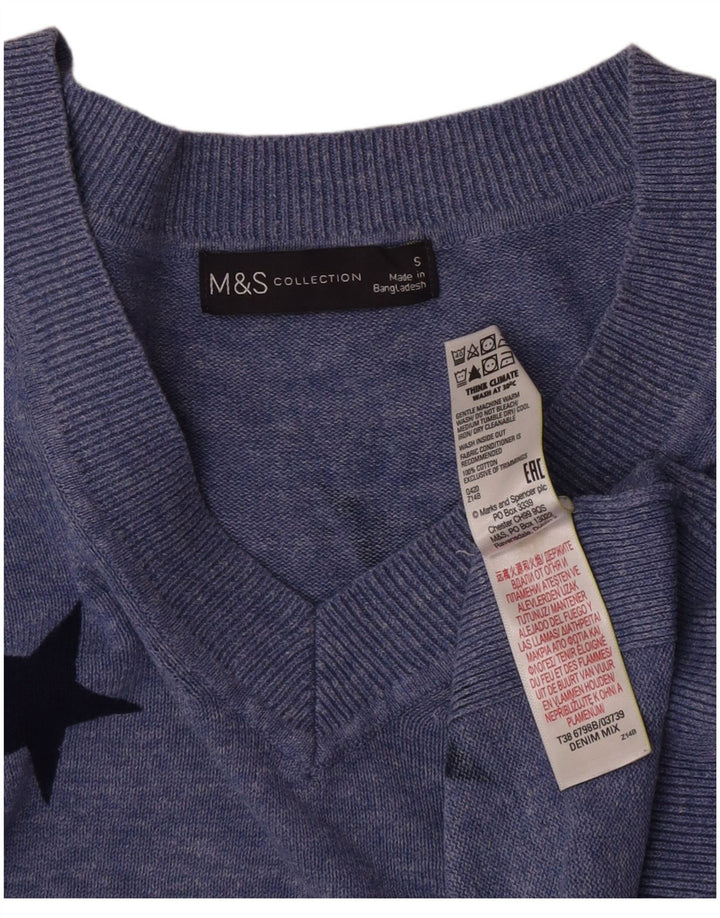 Marks & Spencer Damen-Pullover mit grafischem V-Ausschnitt, Gr. 10, Größe S, Blau