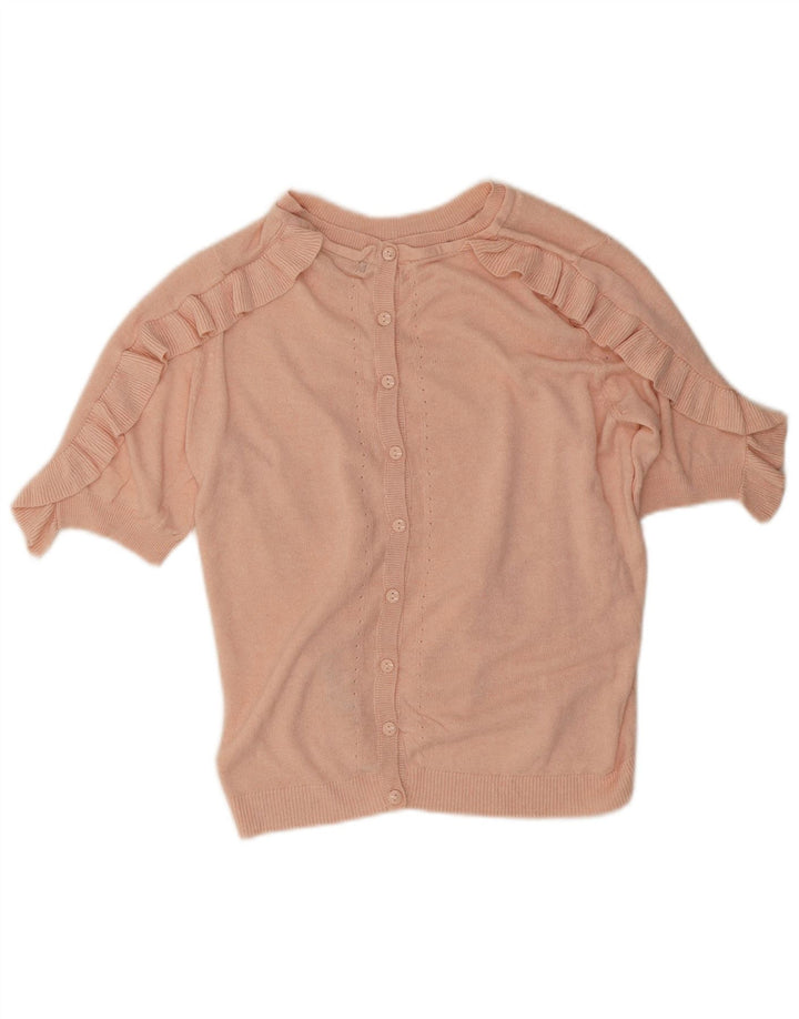 Marks & Spencer Damen-Cardigan mit Rüschen, UK 14, Mittelrosa