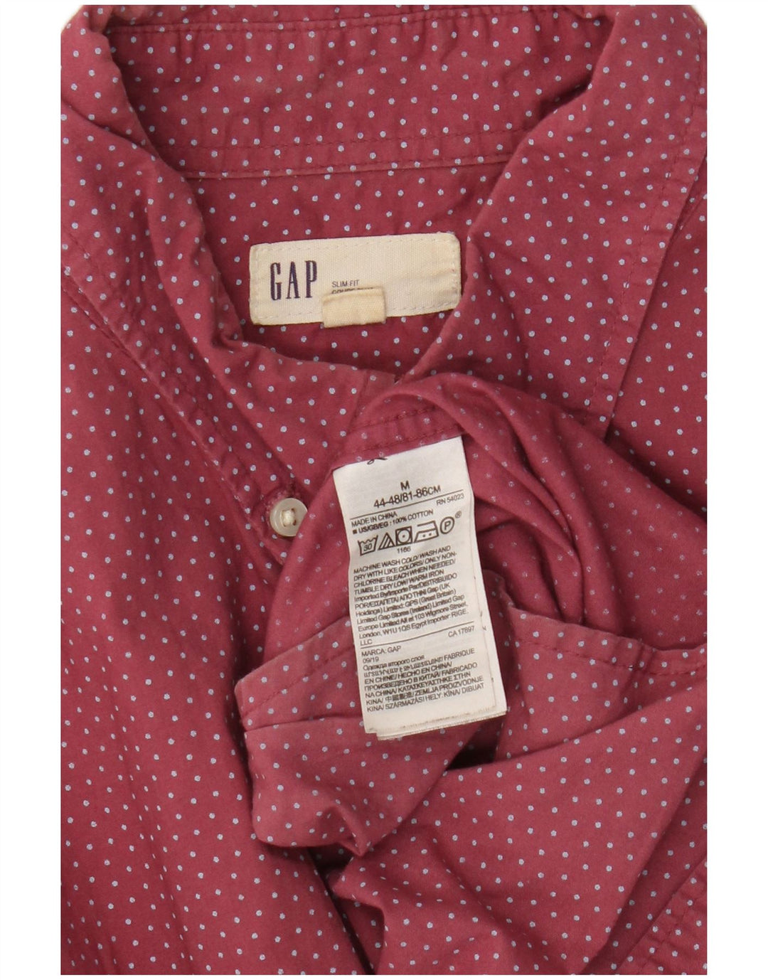 Gap Slim-Fit-Hemd für Herren aus Baumwolle in mittlerem Burgunderrot mit Punkten