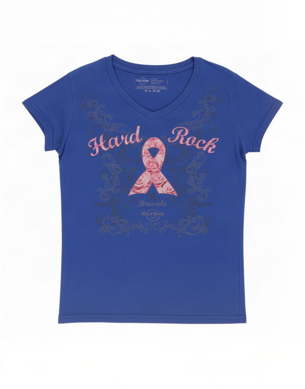 Hard Rock Cafe Damen Brüssel Grafik T-Shirt Top UK 6 XS Blau Baumwolle