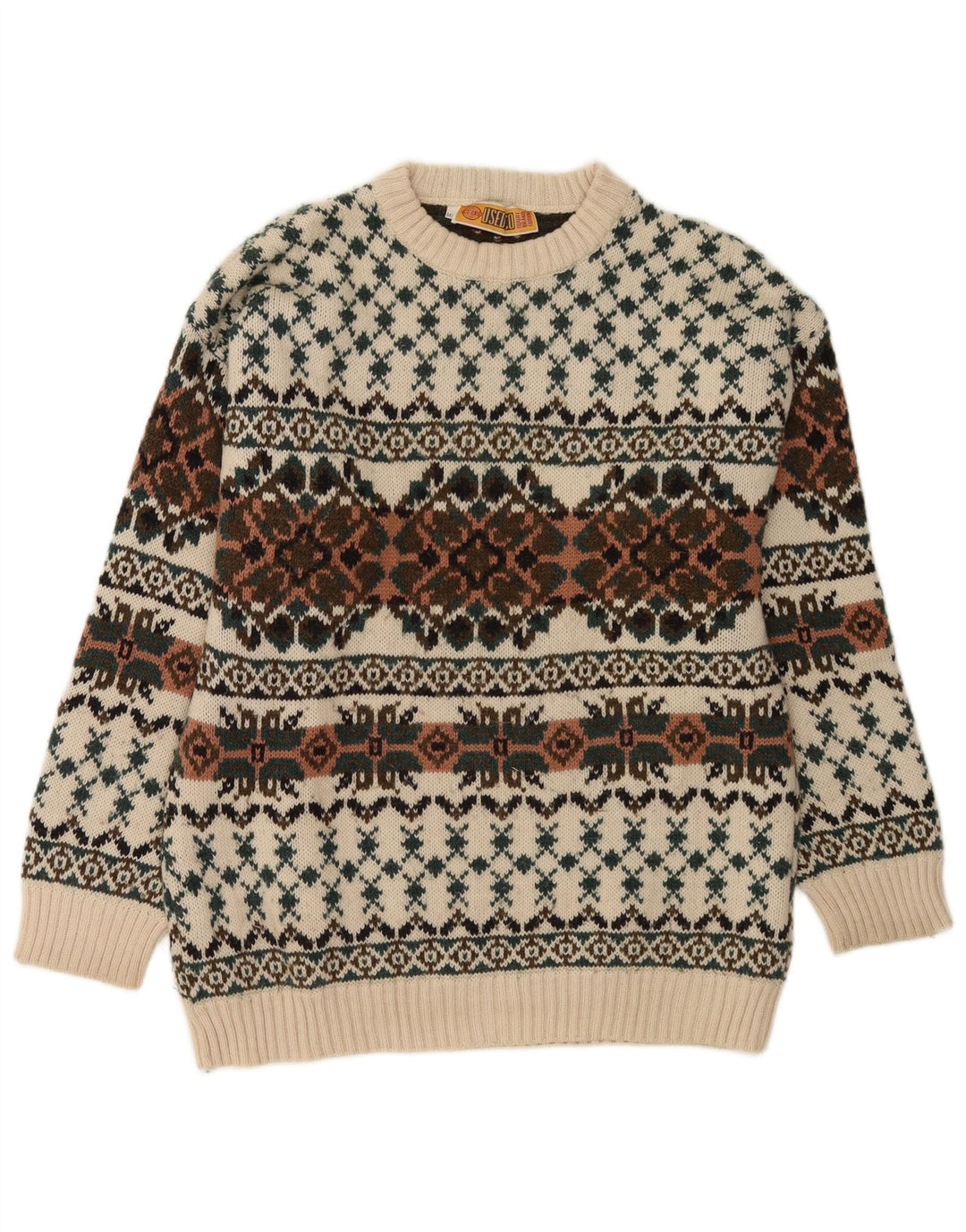 Vintage Herren Pullover mit Rundhalsausschnitt IT 50 Mittelweiße Fair-Isle-Wolle