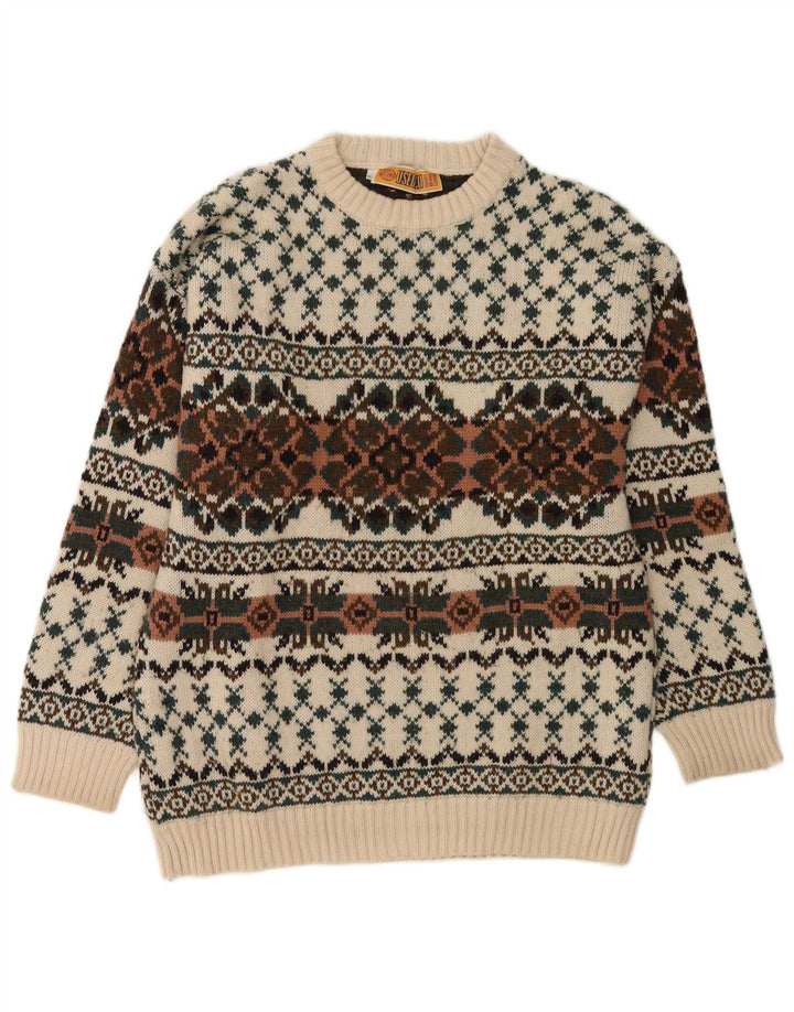 Vintage Herren Pullover mit Rundhalsausschnitt IT 50 Mittelweiße Fair-Isle-Wolle