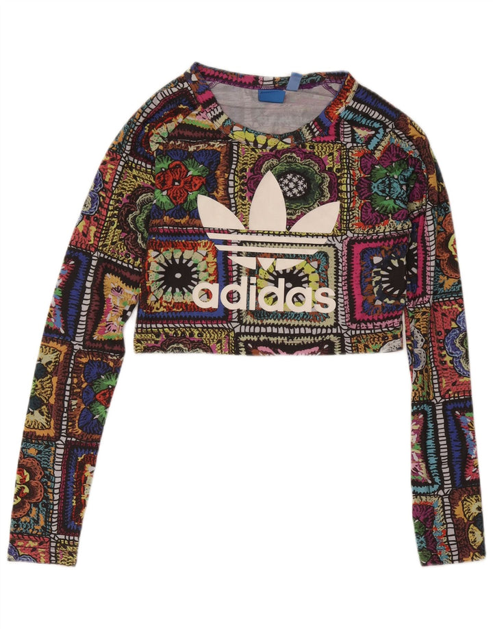 ADIDAS Damen Graphic Top Langarm UK 8 Small Mehrfarbig Patchwork