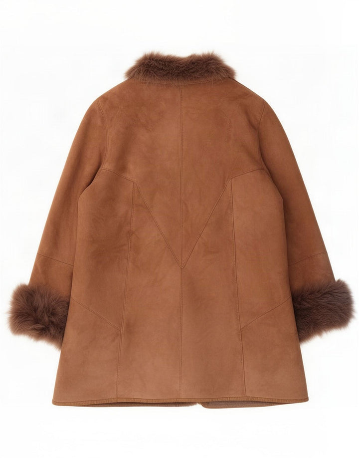 Vintage Damen Übergroßer Lammfellmantel IT 44 Mittelbraunes Leder