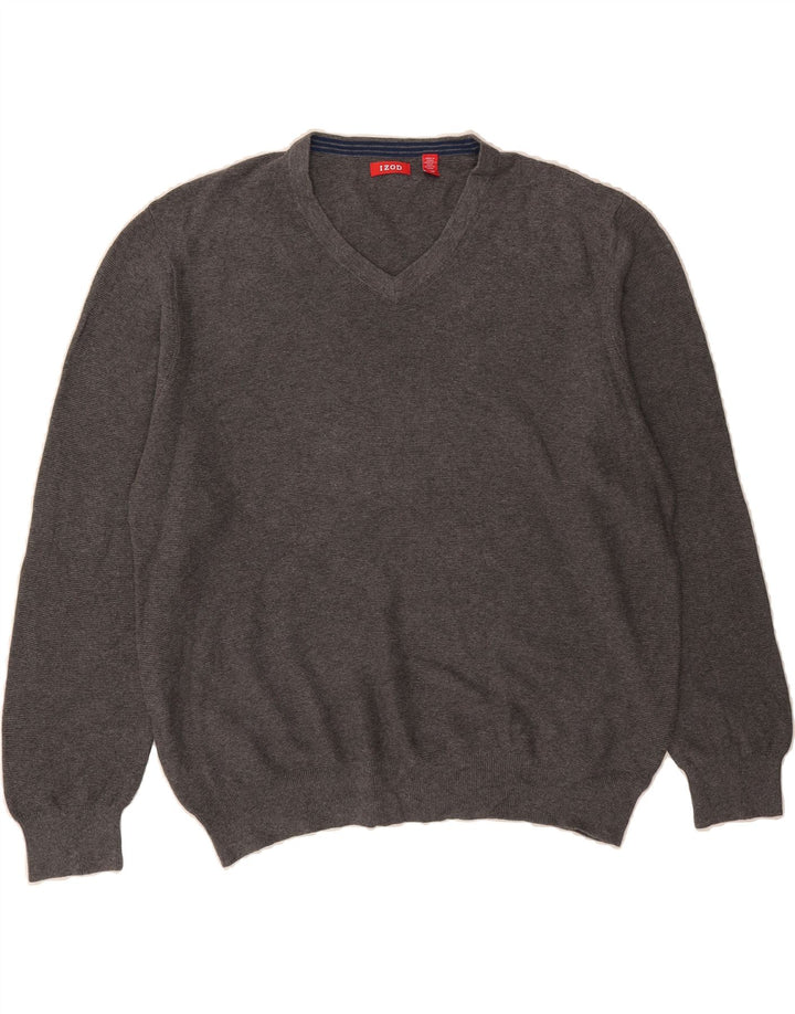 IZOD Mens V-Neck Jumper Sweater XL Grey Cotton Vintage Izod and Second-Hand Izod from Messina Hembry 