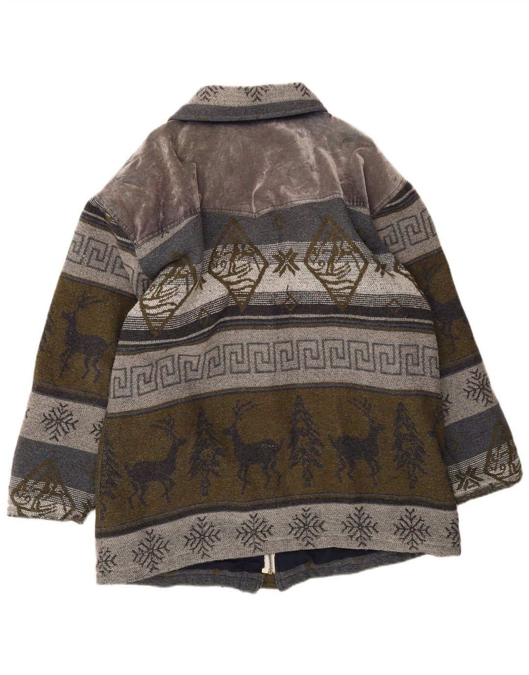 Vintage Herren Duffle Jacke UK 40 Große graue Fair-Isle-Wolle
