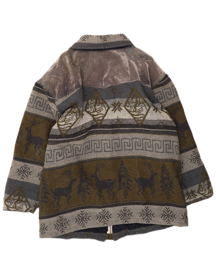 Vintage Herren Duffle Jacke UK 40 Große graue Fair-Isle-Wolle