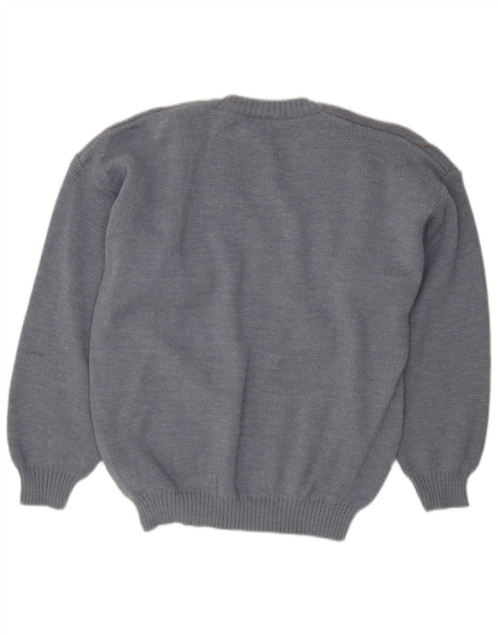 VINTAGE Herren-Pullover mit V-Ausschnitt IT 50 Mittelblaue Argyle-/Diamantwolle