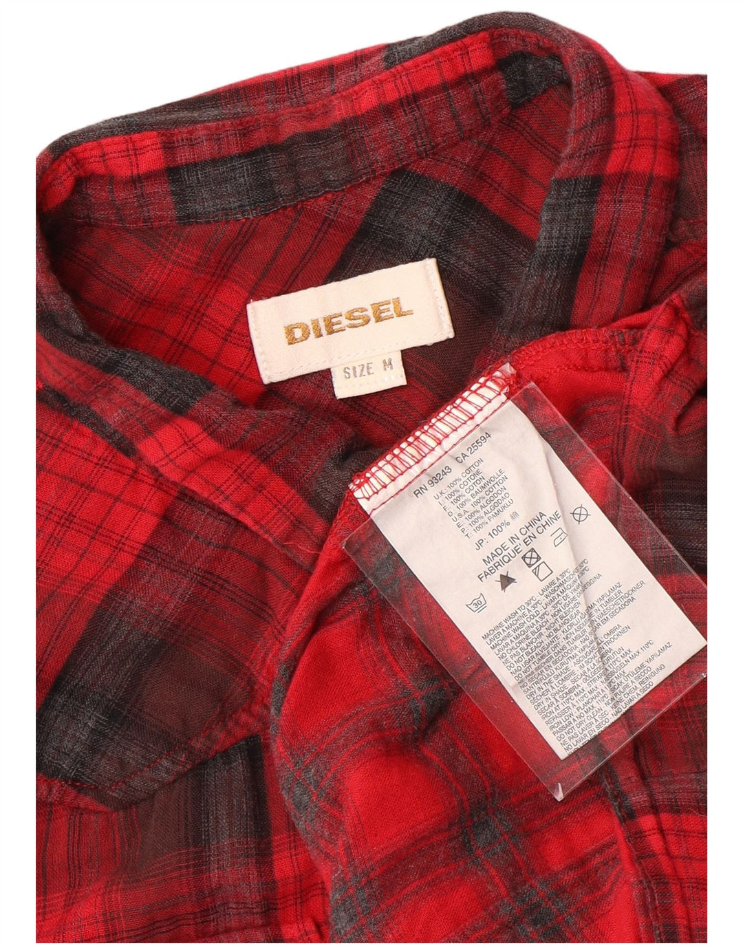 Diesel Herren-Flanellhemd, mittelrot, kariert, Baumwolle