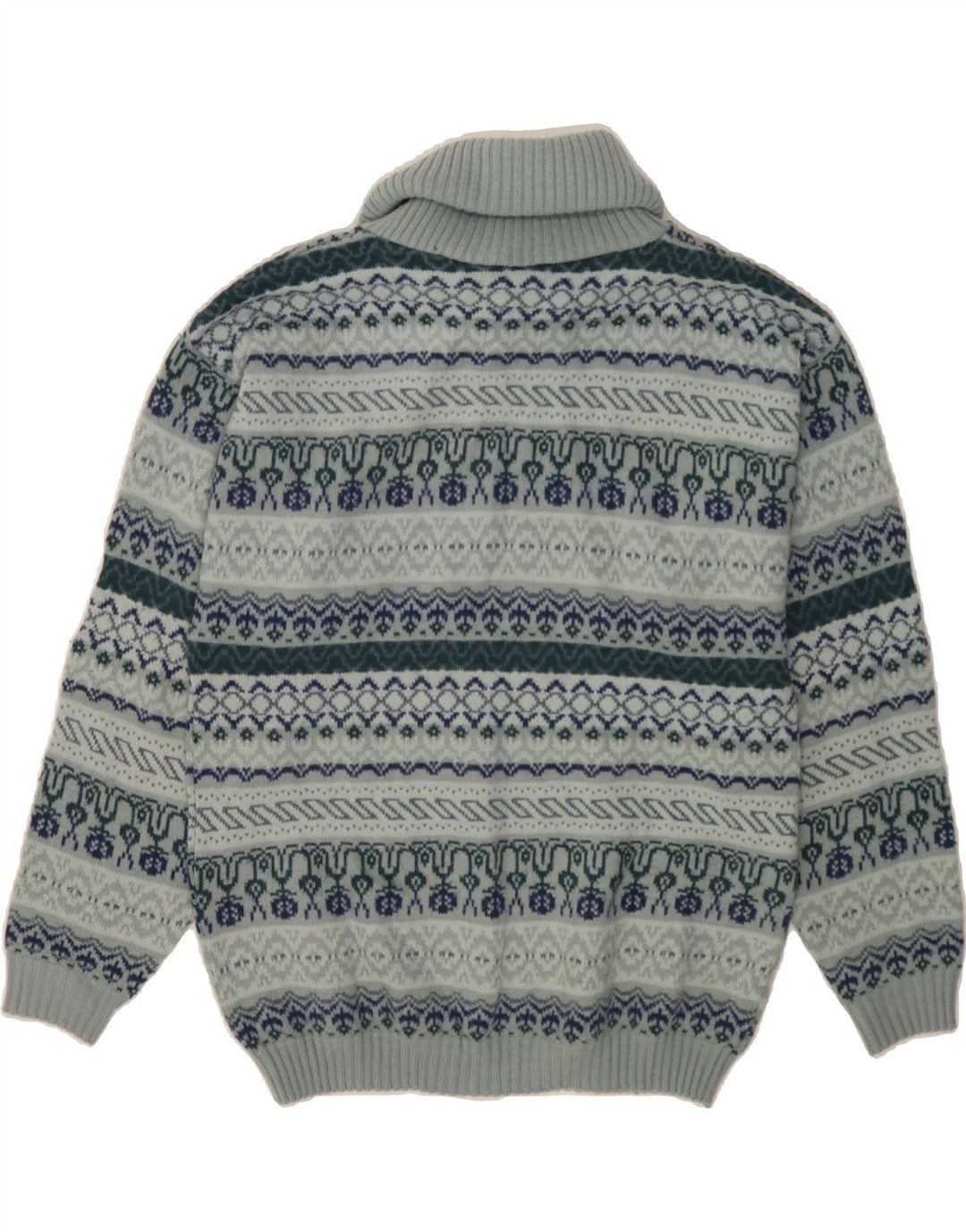 VINTAGE Womens Roll Neck Jumper Sweater UK 14 Medium Blue Fair Isle Vintage Vintage and Second-Hand Vintage from Messina Hembry 