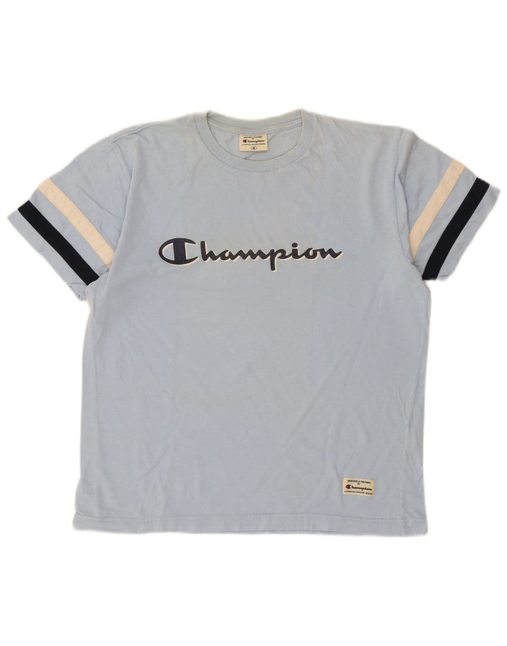 Champion Herren-T-Shirt mit Grafik, mittelblau, gestreift, Baumwolle