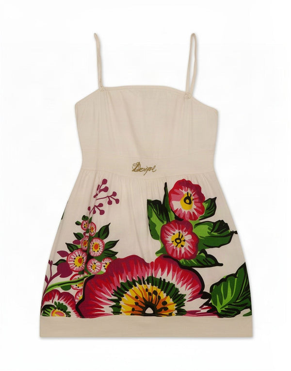 Desigual Damen-Sommerkleid, Größe 44, groß, weiß, geblümt