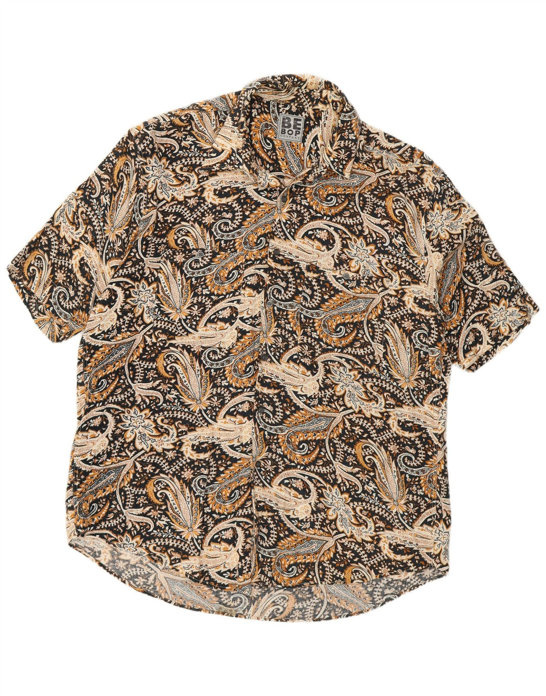 Vintage Herren Kurzarmhemd groß schwarz Paisley