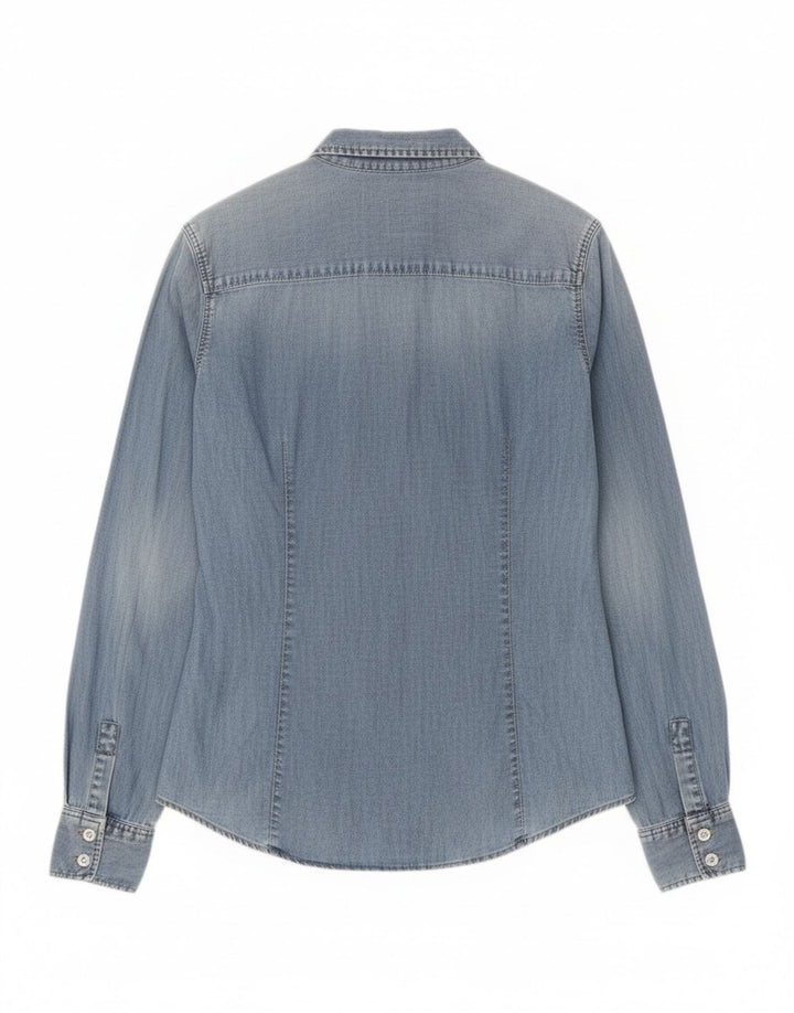 Zara Damen Jeanshemd UK 14 Große blaue Baumwolle