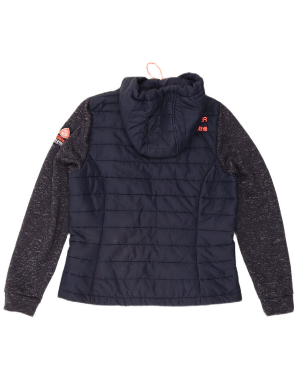 Superdry Damen Storm Hybrid Zip Hoodie Pullover UK 12 Medium Marineblau