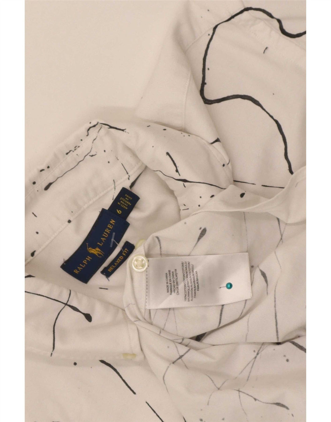 Ralph Lauren Damen-Hemd mit abstraktem Muster und entspannter Passform, US 6, mittelweiß