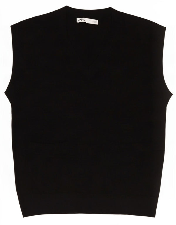 Zara Damen Weste Tank Top UK 16 Large Schwarz Lyocell