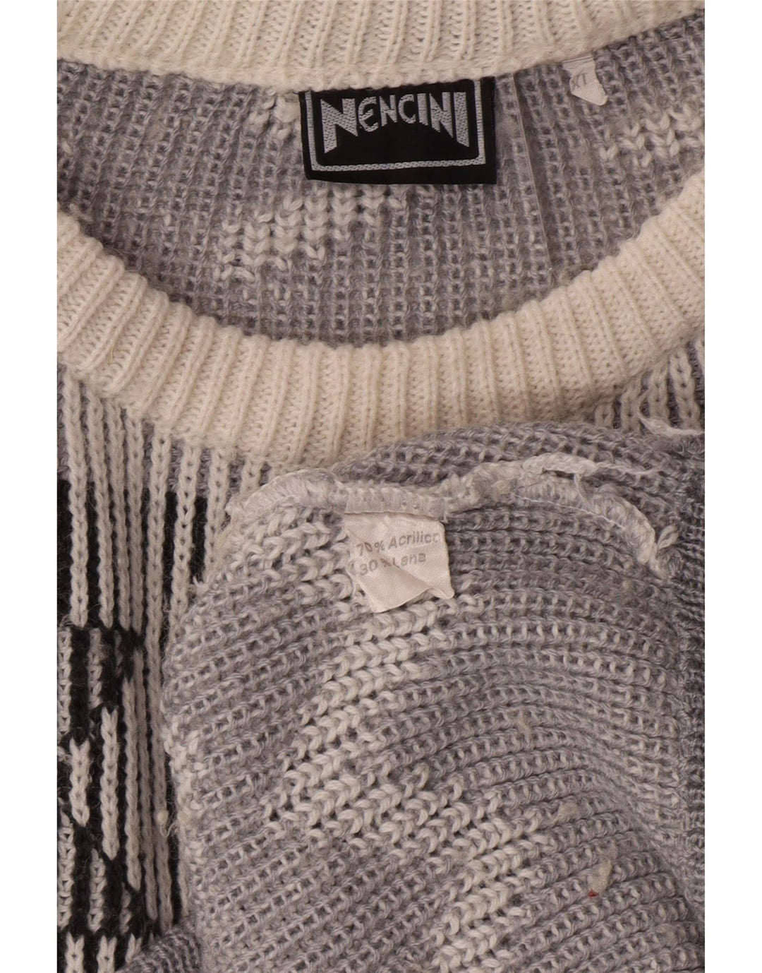 VINTAGE Herren Pullover mit U-Boot-Ausschnitt XL Off White Fair Isle Classic