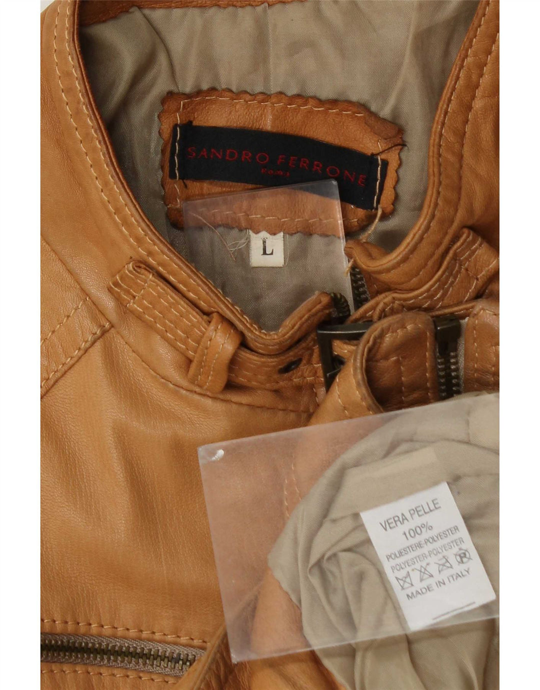 Sandro Ferrone Damen Crop Lederjacke UK 14 Großes braunes Leder