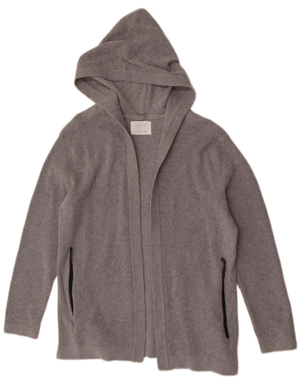 Zara Mädchen-Strickjacke mit lockerer Passform und Kapuze, 11–12 Jahre, graue Baumwolle