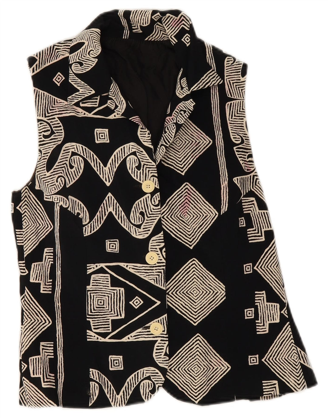 Vintage Damen Weste UK 8 Small Schwarz Geometrisch