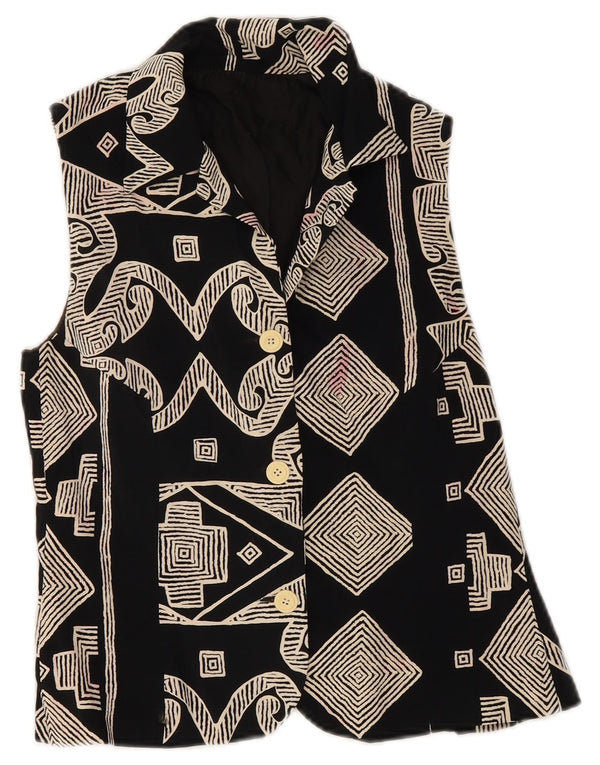 Vintage Damen Weste UK 8 Small Schwarz Geometrisch