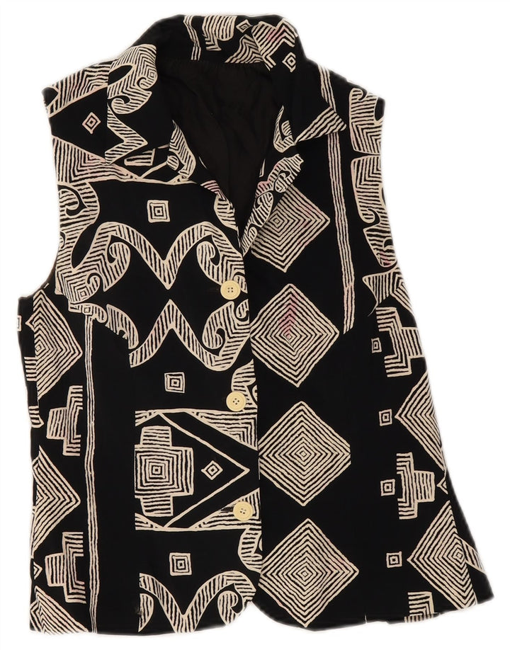 Vintage Damen Weste UK 8 Small Schwarz Geometrisch