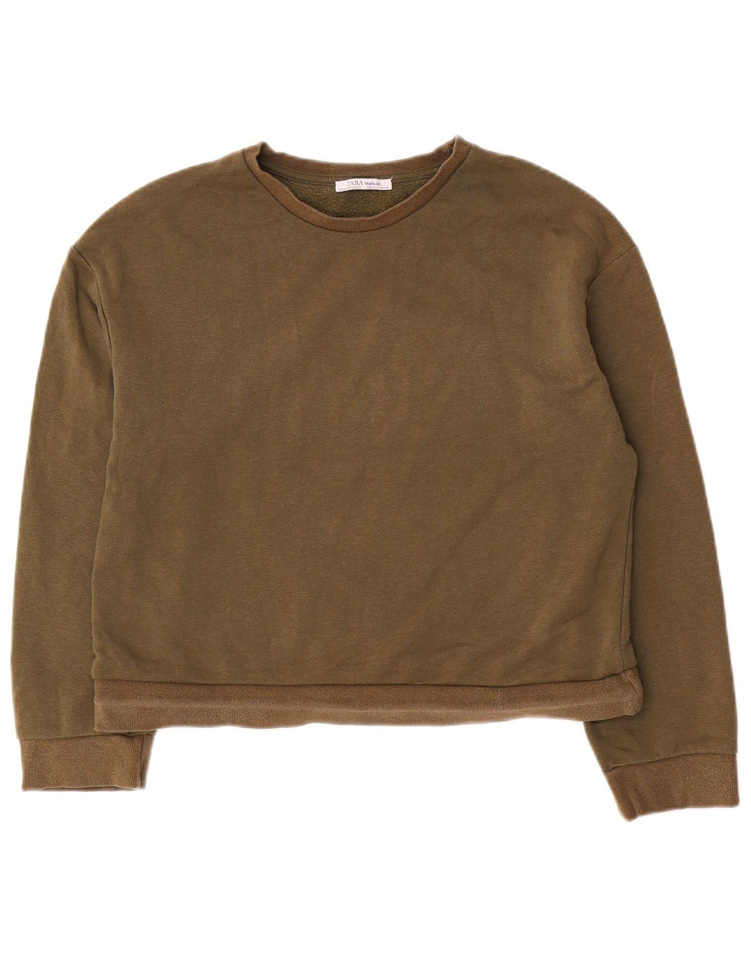 Übergroßer Sweatshirt-Pullover für Damen von Zara, Gr. 10, Größe S, Khaki, Baumwolle
