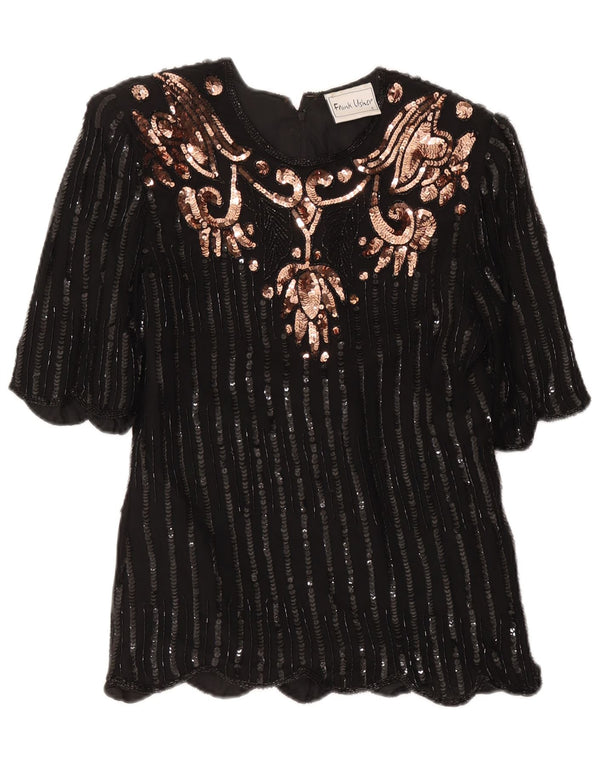Frank Usher Damen-Abendblusenoberteil, UK 10, Größe S, schwarze Paisley-Seide