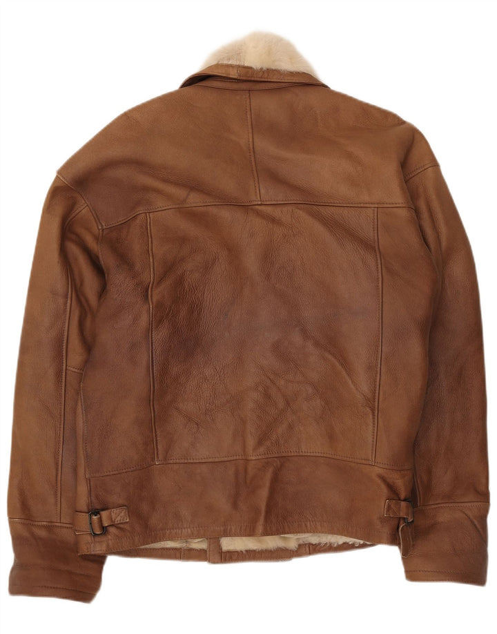 Vintage Herren-Jacke aus zweireihigem Lammfell, UK 40, groß, braun, Farbblock