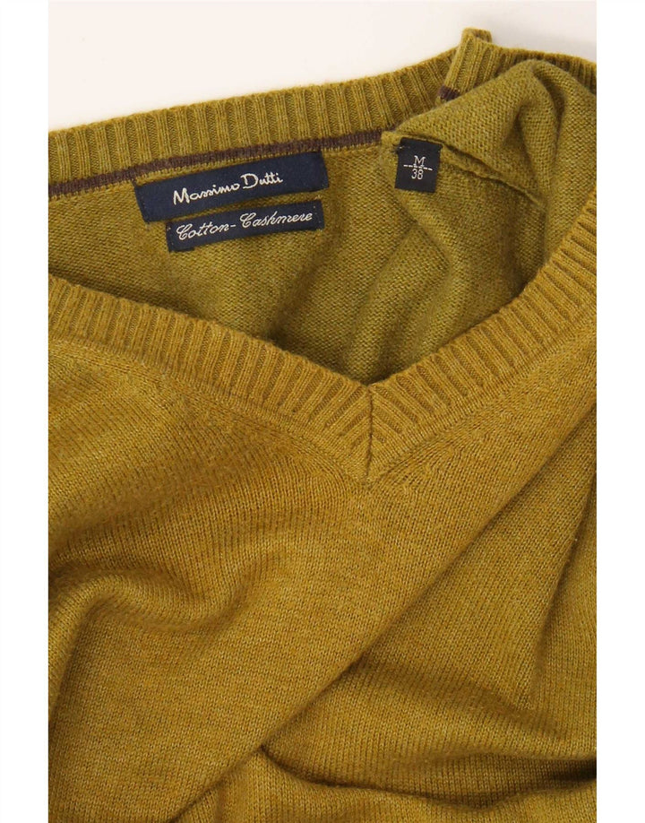 Massimo Dutti Herren-Pullover mit V-Ausschnitt, mittlere Khaki-Baumwolle