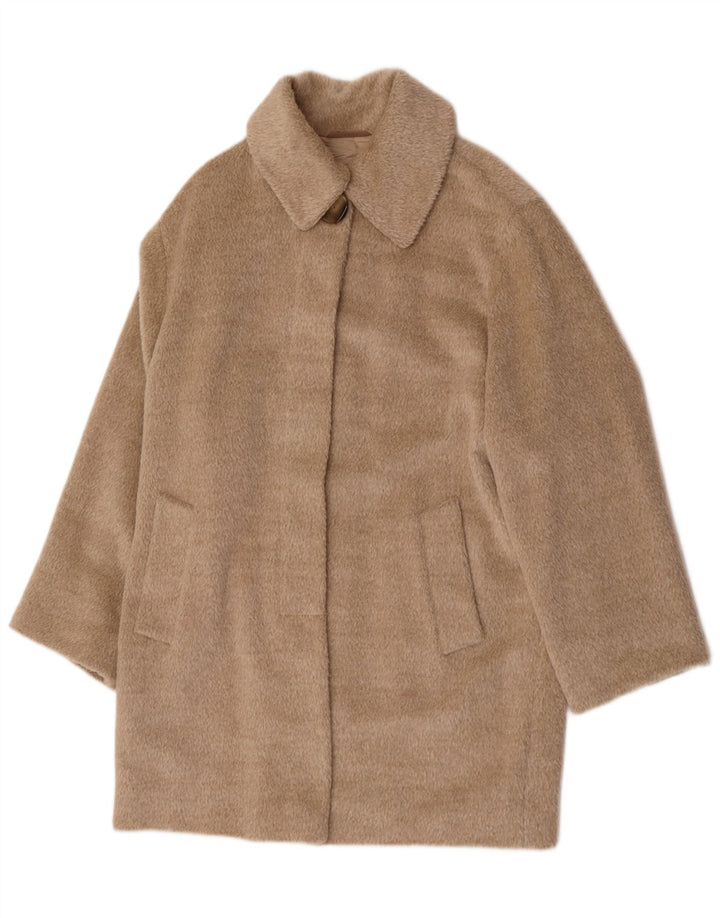 Vintage Damen Übergroßer Mantel UK 12 Mittelbeige Wolle