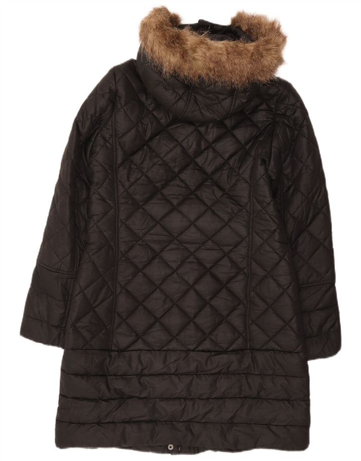 Joules Womens Hooded Quilted Overcoat UK 10 Small Schwarz Polyester