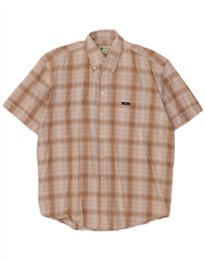 SERGIO TACCHINI Herren-Kurzarmhemd, groß, beige kariert, Baumwolle